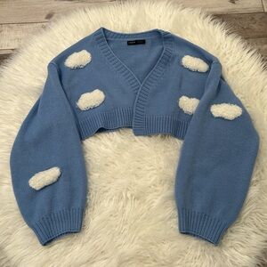 SHEIN Blue Cropped Sweater with White Clouds
